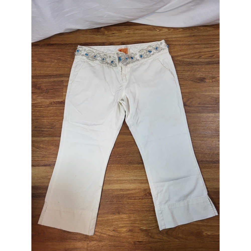 Twill Twenty Two White Capri Size 31 Beaded Y2K Pants‎